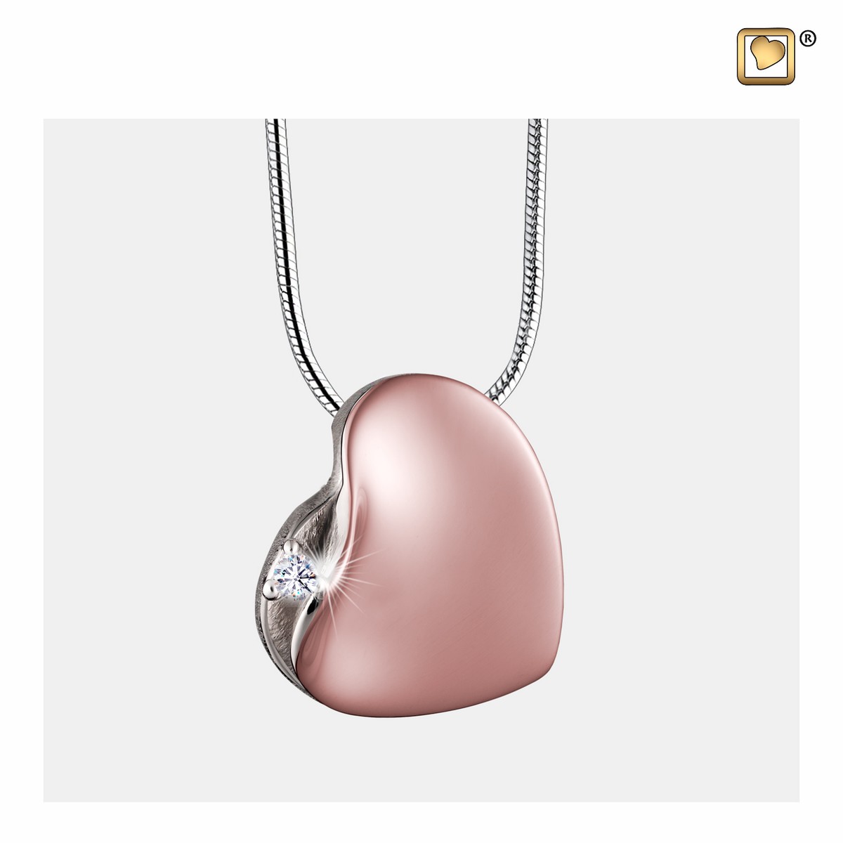 Leaning Heart Ashes Pendant Pol RoseGold Vermeil with Zircon