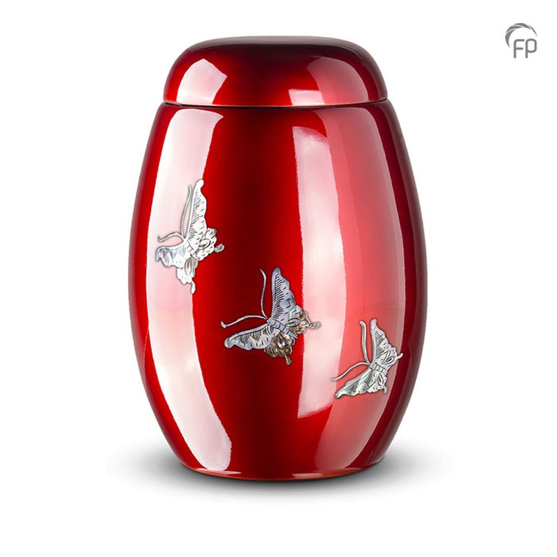 Urn glasfiber rood met vlinders