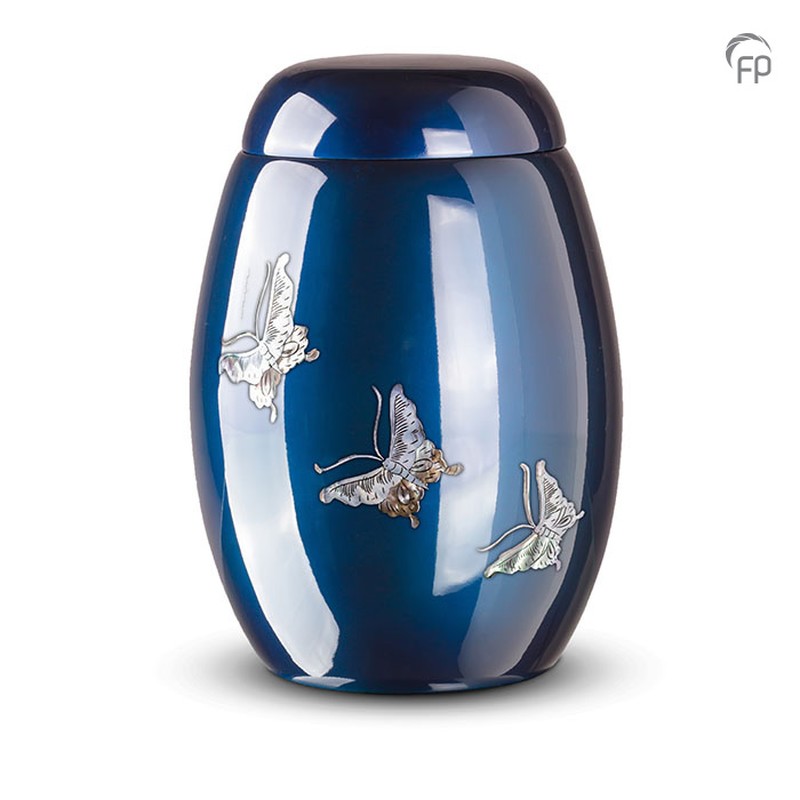Urn glasfiber blauw met vlinders
